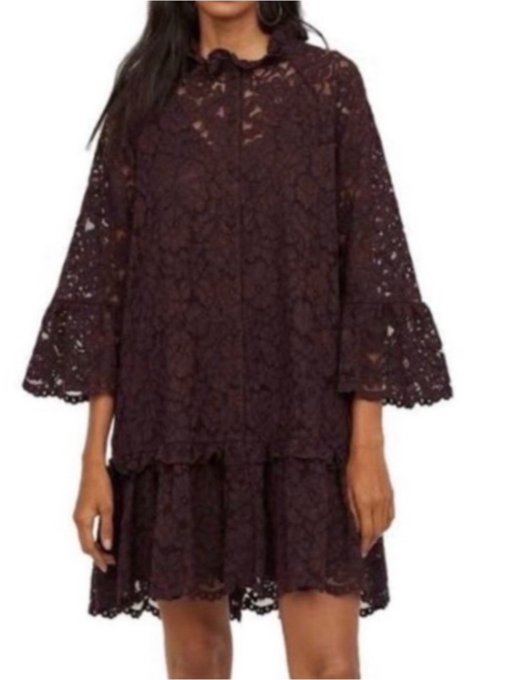 H&M Bell Sleeve Lace Dress Burgundy XL EUC